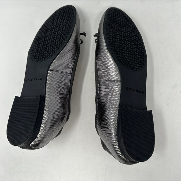 Cole Haan Keira Ballet Flats Pewter Lizard Embossed Leather Women’s 7.5 B NEW - Picture 6 of 9